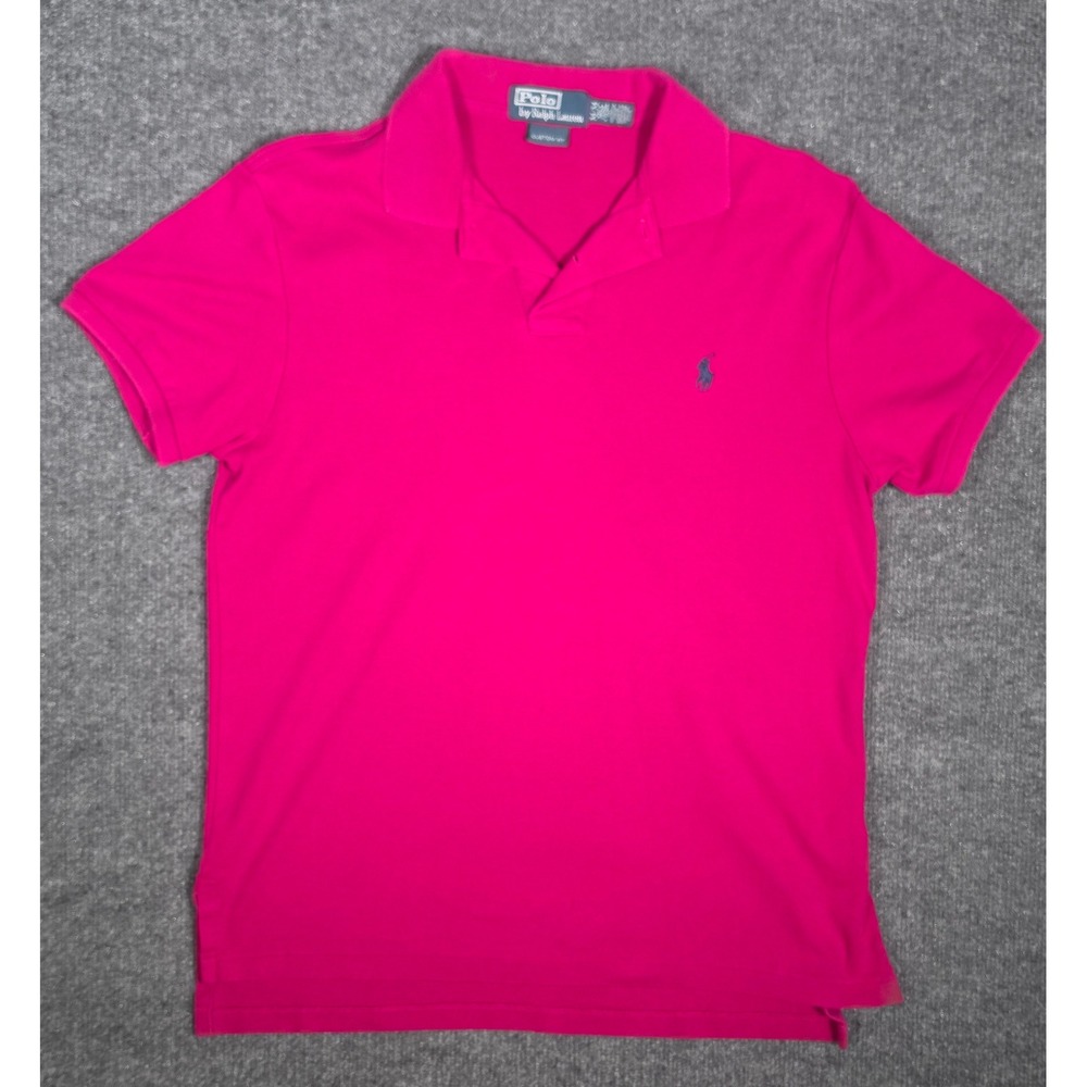 Polo Ralph Lauren Mens Custom Fit Polo Shirt Magenta Pink Cotton M Small Stain